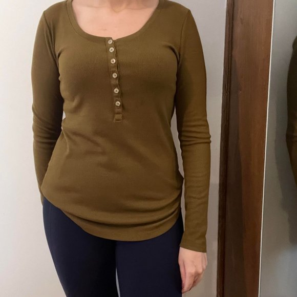 🛍️2/23$ - Mustard / Yellow and Army Green Henley Long sleeve tops - Picture 1 of 4